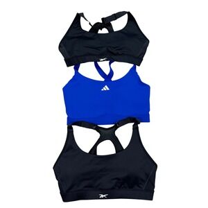 Set of 3 Black and Blue Sports Bra (Reebok and Adidas) - Size L
